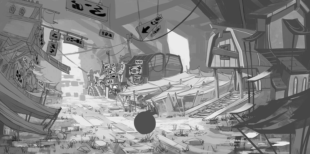 More concept art by Petri Järvinen, this time featuring what seems to be a city/saloon type area.