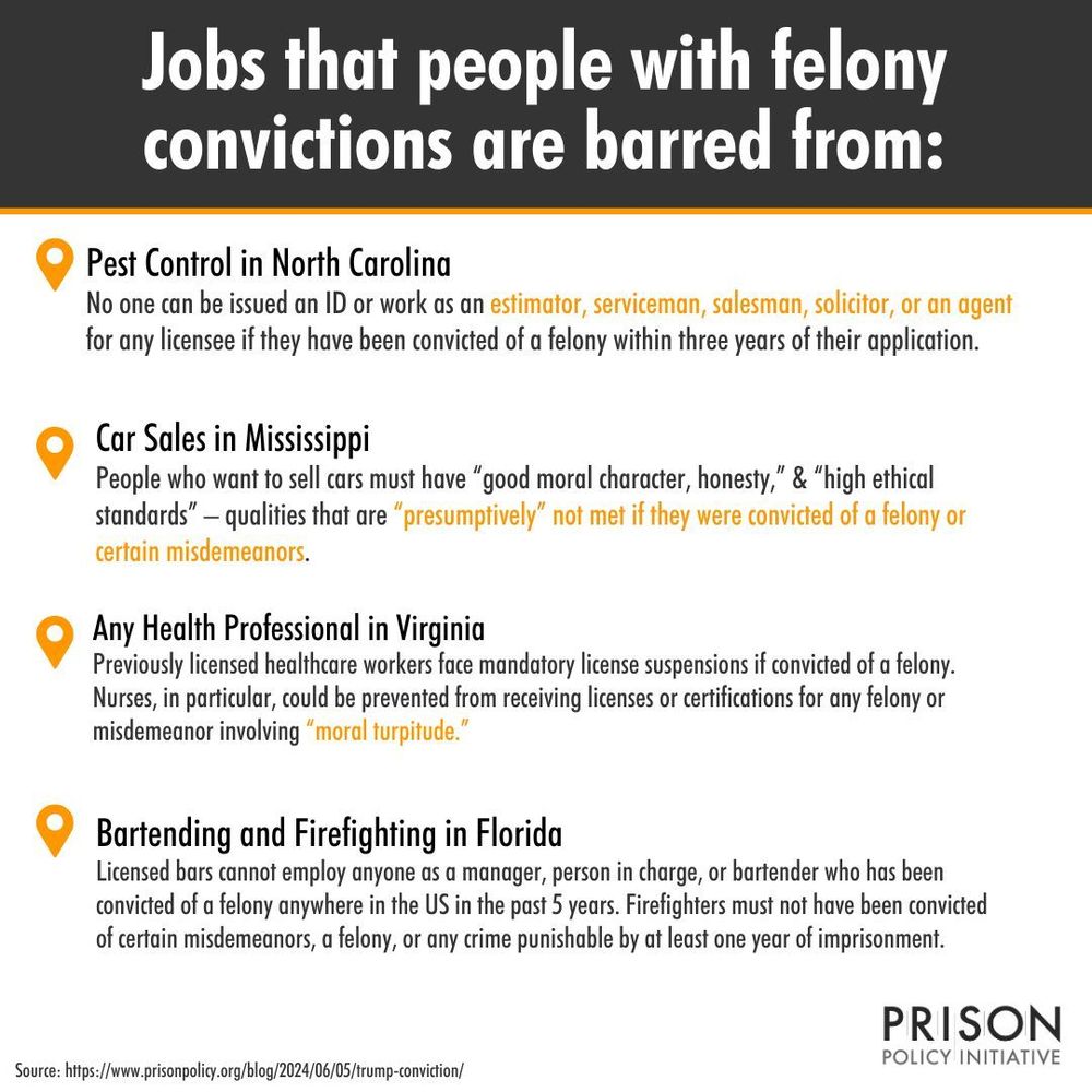 Infographic outlining jobs that people with felony convictions are barred from