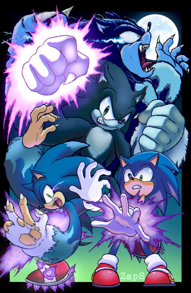 Sonic's transformation into the beastly Werehog, done as the final prompt art submission for Archie Sonic Online's (ASO) participation of the 2025 Sonictober challenge.