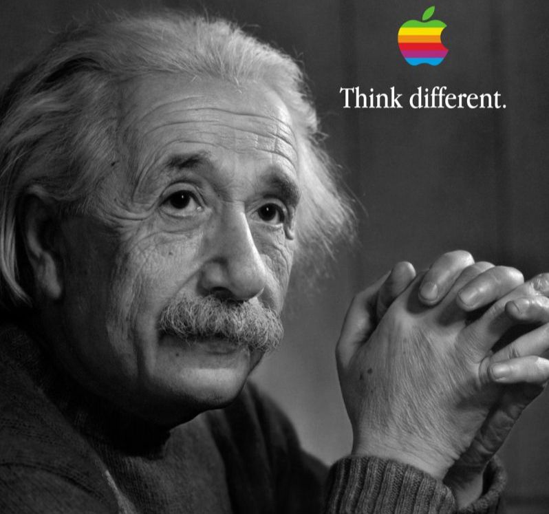 Einstein next to old apple logo