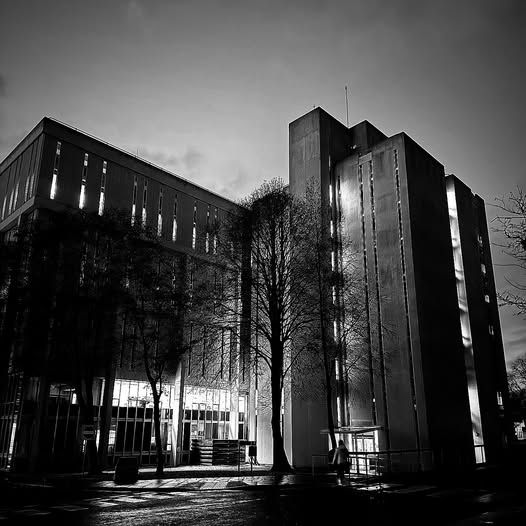 Early morning at the British Library at Boston Spa in black and white