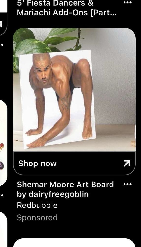 A painting of a man on all fours being advertised on Pinterest.