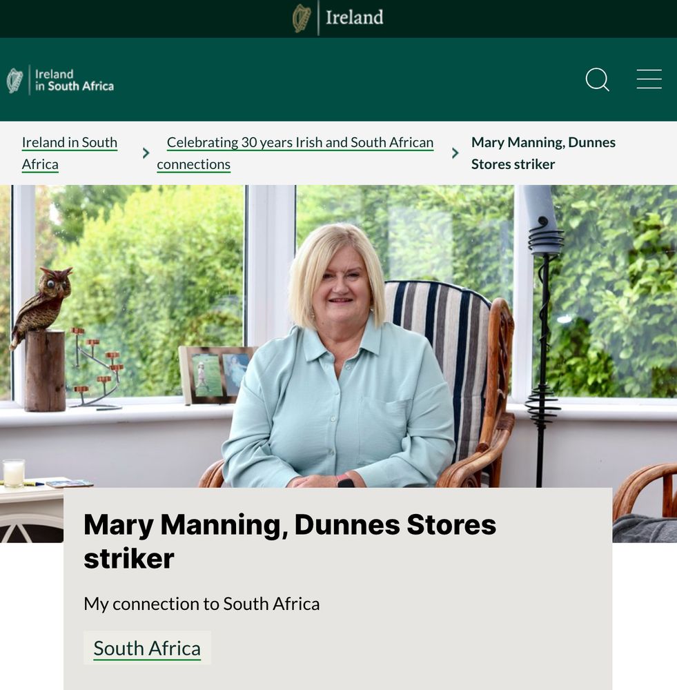 Image of Mary Manning

"Mary Manning, Dunnes Stores striker

My connection to South Africa"
