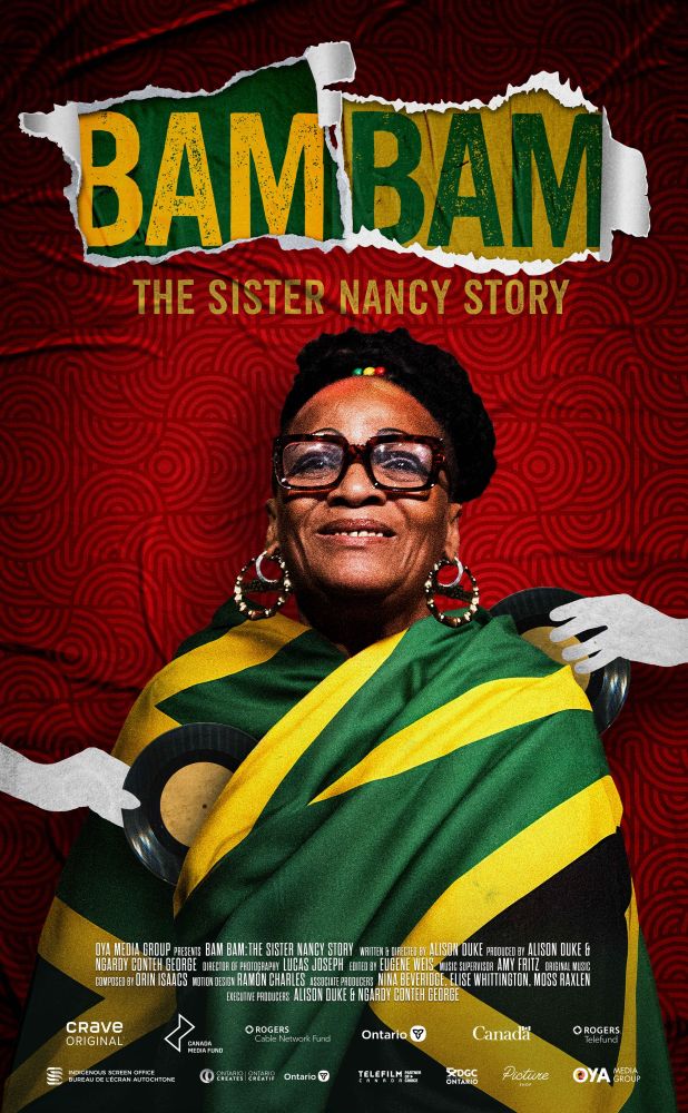 Image of Sister Nancy draped in a yellow, green and black flag

Bam Bam
The Sister Nancy Story