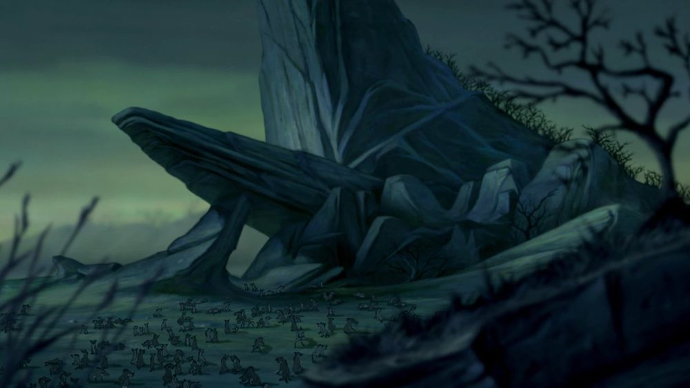 Pride Rock from The Lion King, dark and desolate during Scar’s reign 