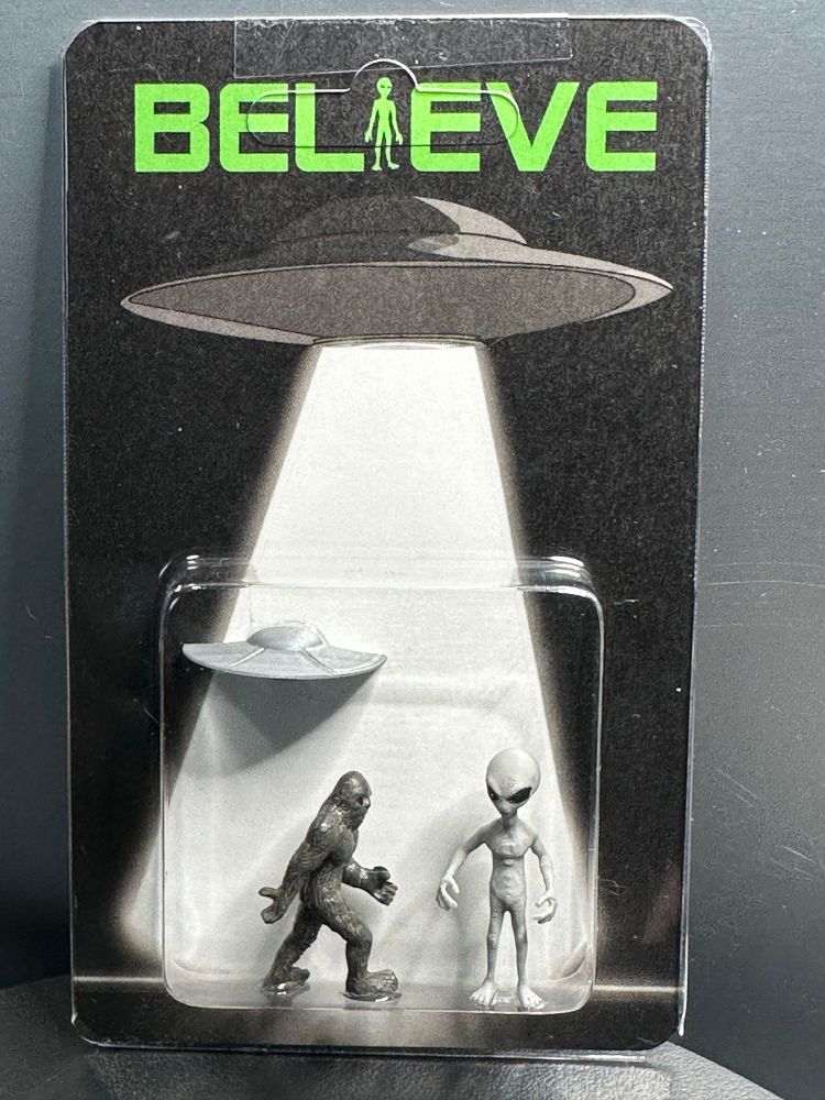 Bigfoot and Alien UFO Abduction Believe Cryptid Craftwork custom mini carded figures. 