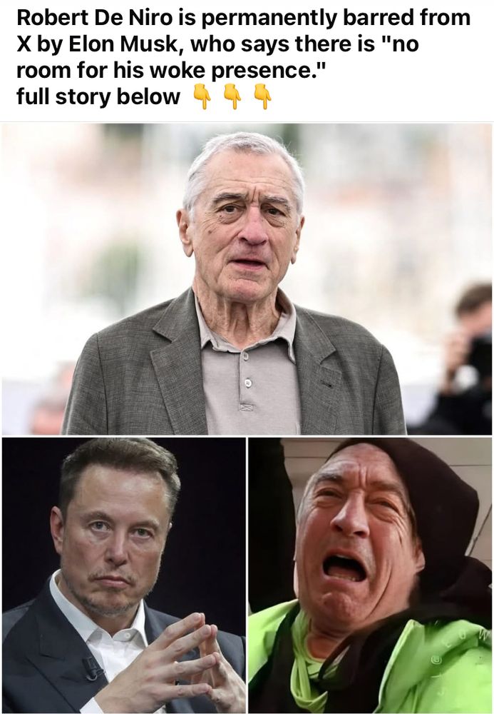 A picture of Robert DeNiro and one of a clown (Elon Musk).
