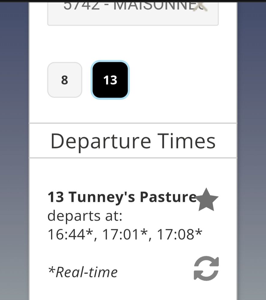 Website showing "real time" departures after 4pm