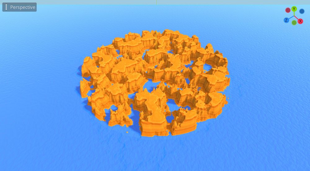 Canyons generated in a circular shape in Godot