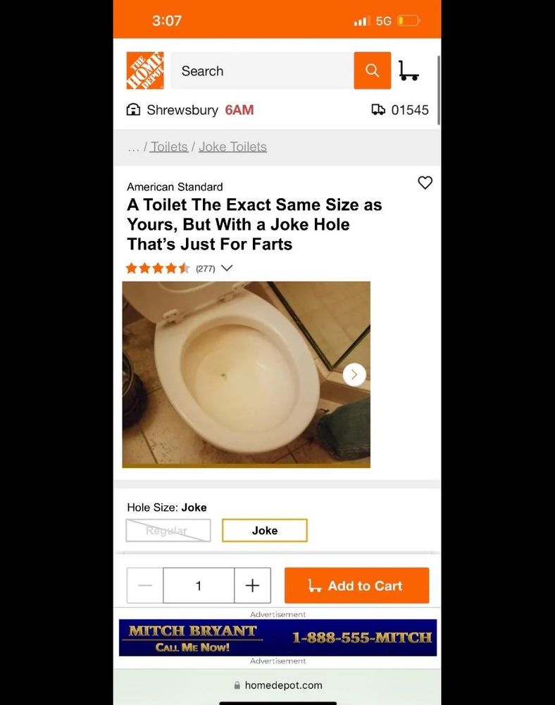 Home Depot Ad: A Toilet The Exact Same Size as Yours, But With a Joke Hole That's Just For Farts