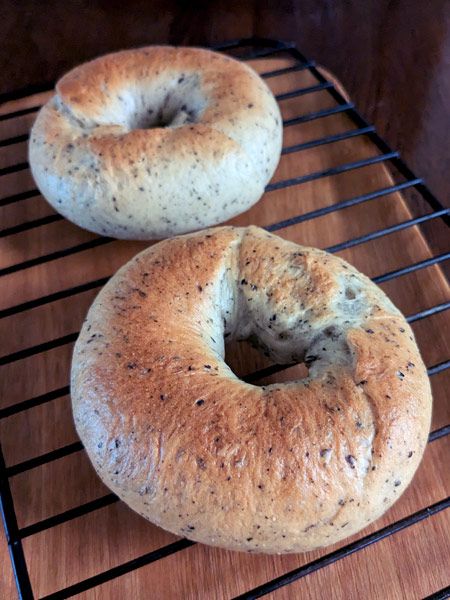 黒ごまベーグルの写真。冷ましているところ。