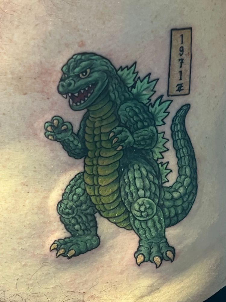 Finished Godzilla tattoo
