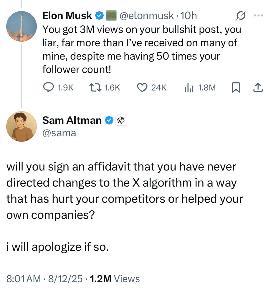 Sam replying that Elon should sign a legal statement saying he’s never manipulated X in his favor 