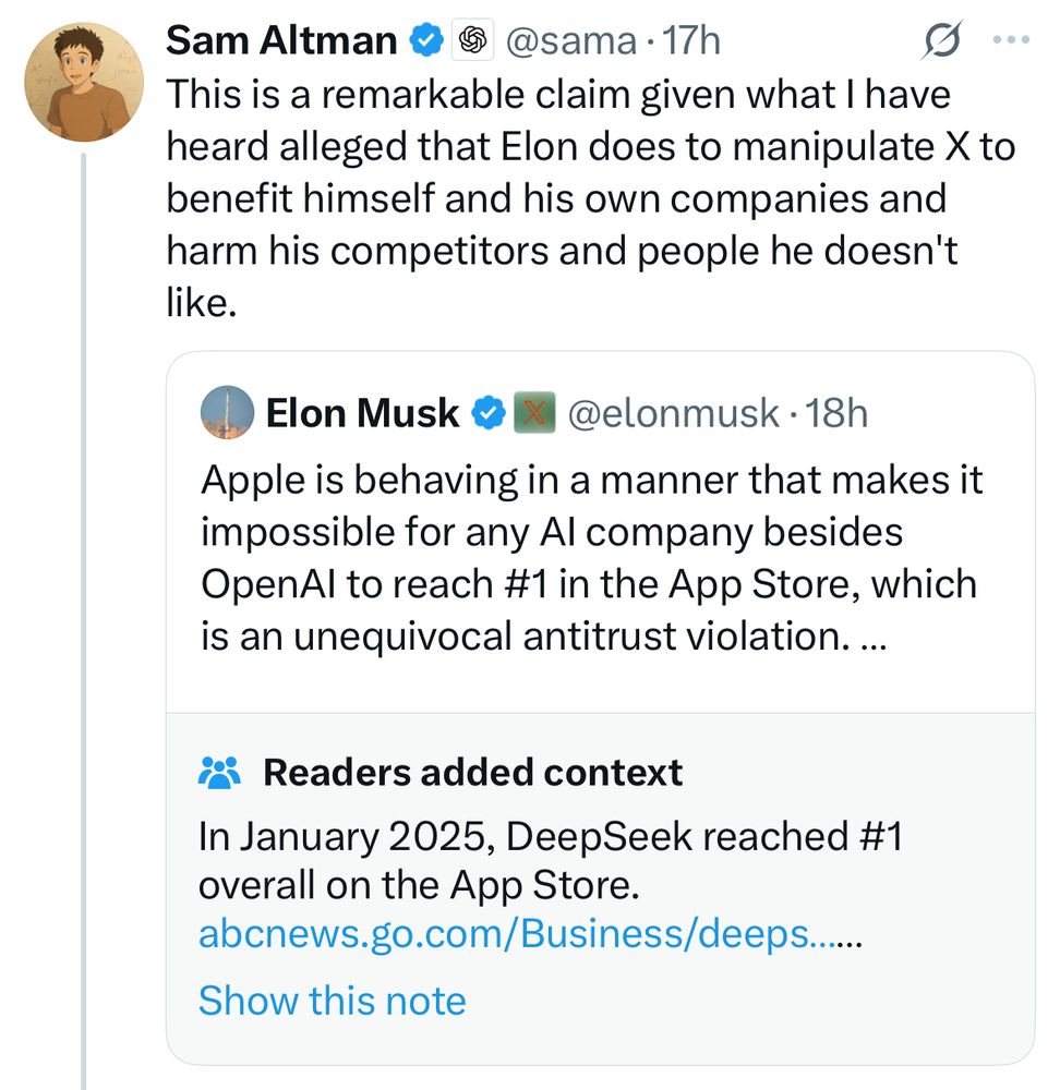 Altman responding saying X favors whatever Elon wants 