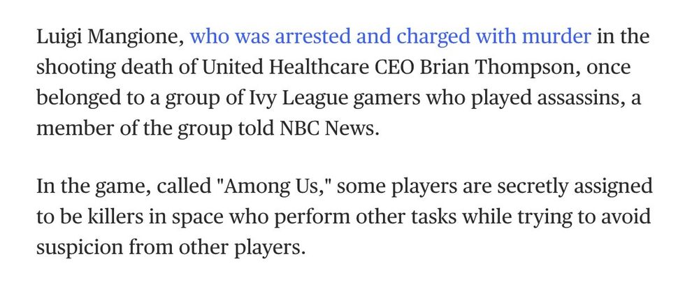 NBC News implying Luigi was violent bc he played Among Us 