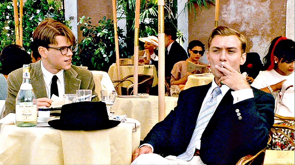 Tom Ripley (Matt Damon) gazes at Dickie Greenleaf (Jude Law) in 1999's The Talented Mr. Ripley. 