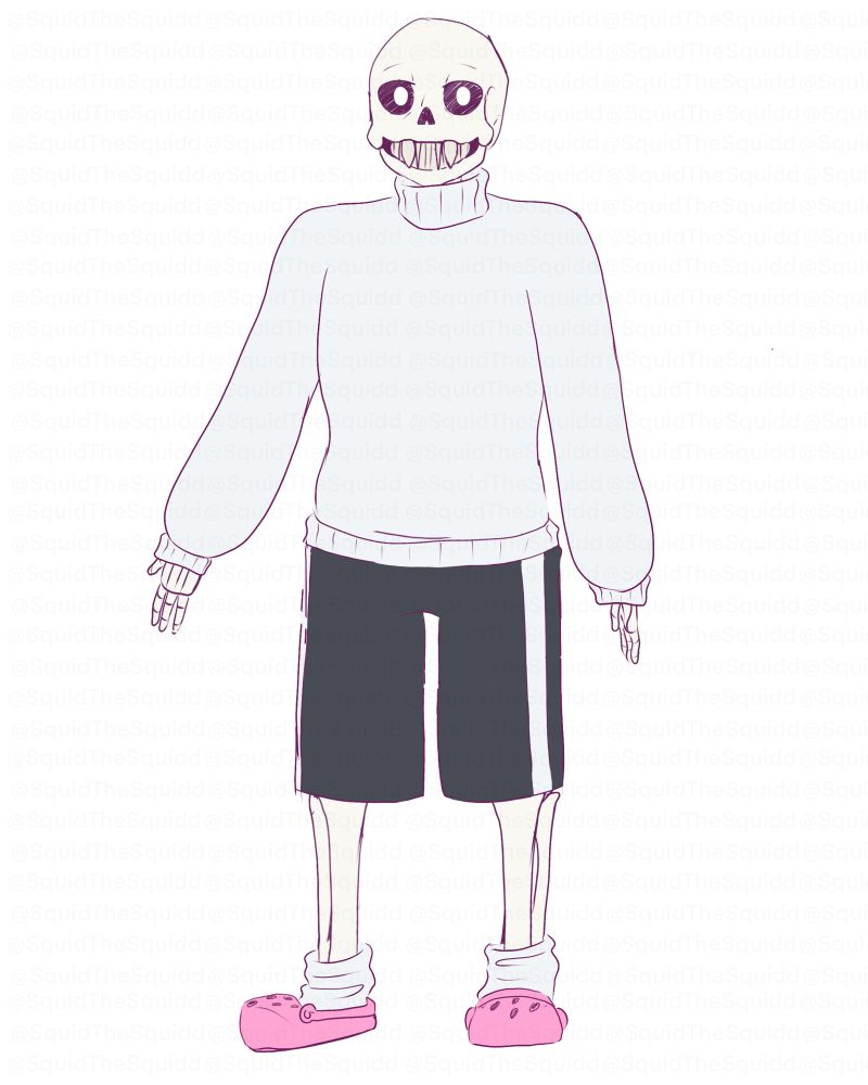 sans the skeleton with a sweater, crocs, and shorts