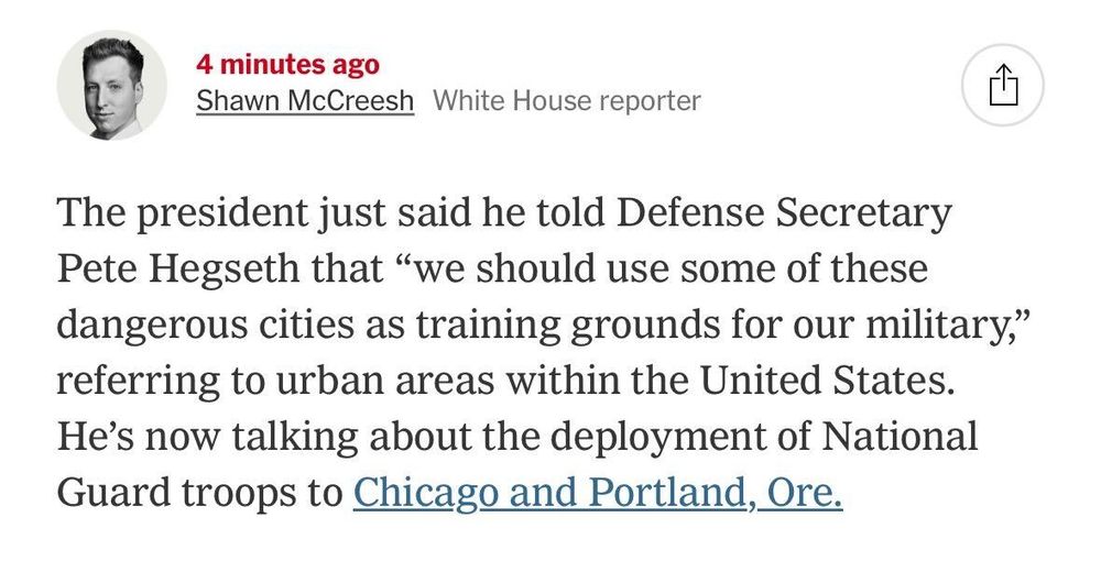 Trump statement on using the military in U.S. cities.