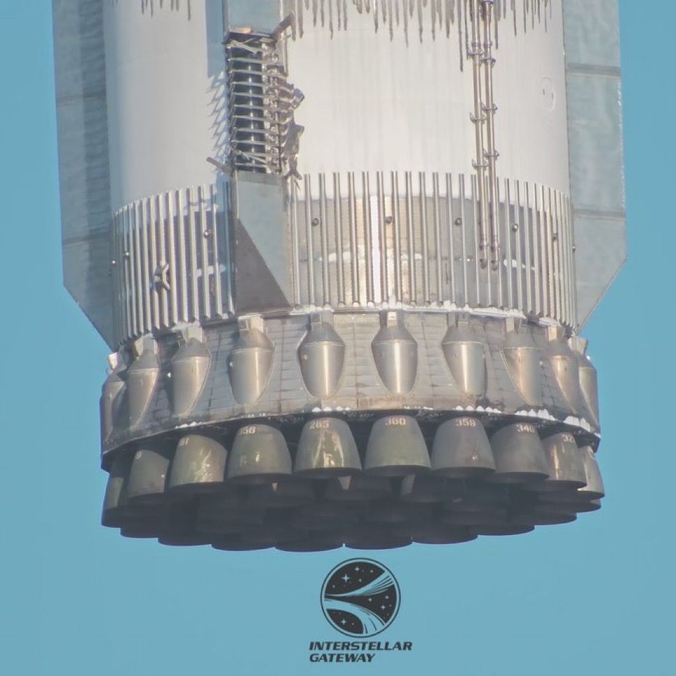 Engine section of SpaceX’s Super Heavy Booster 12 after catch