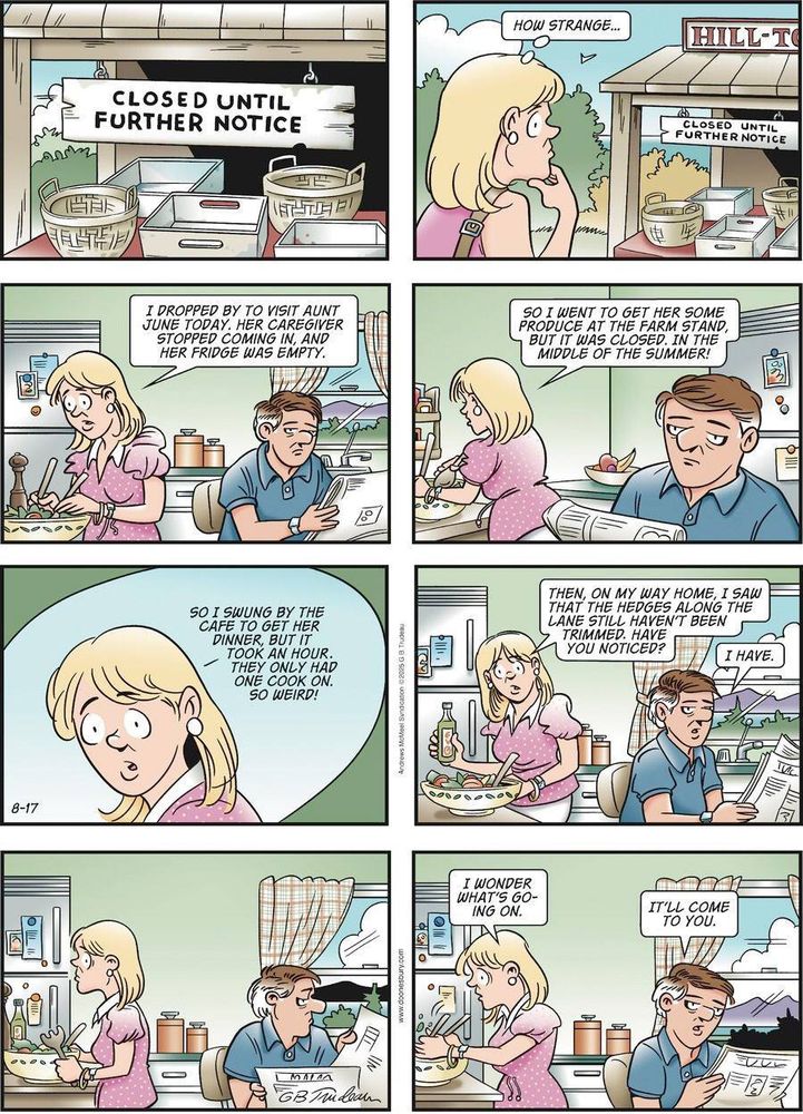 Doonesbury comic strip from 17 August 2025, in which Boopsie starts to notice how devastating mass deportations are to the United States. 