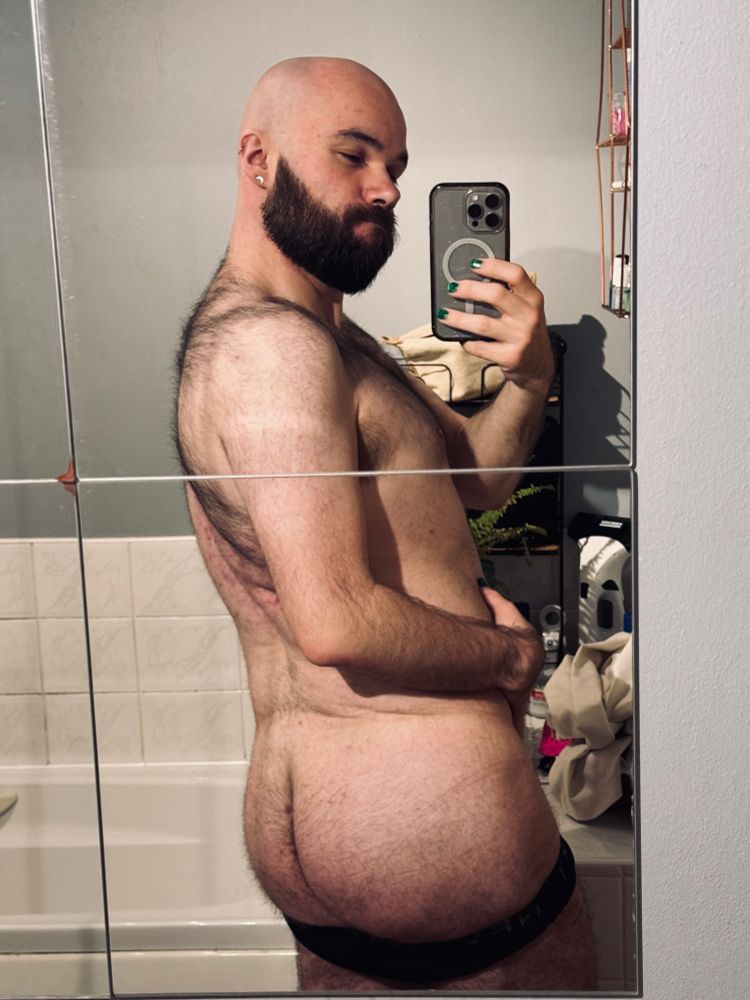 A picture of me in profile, my underwear pulled down to show my bum