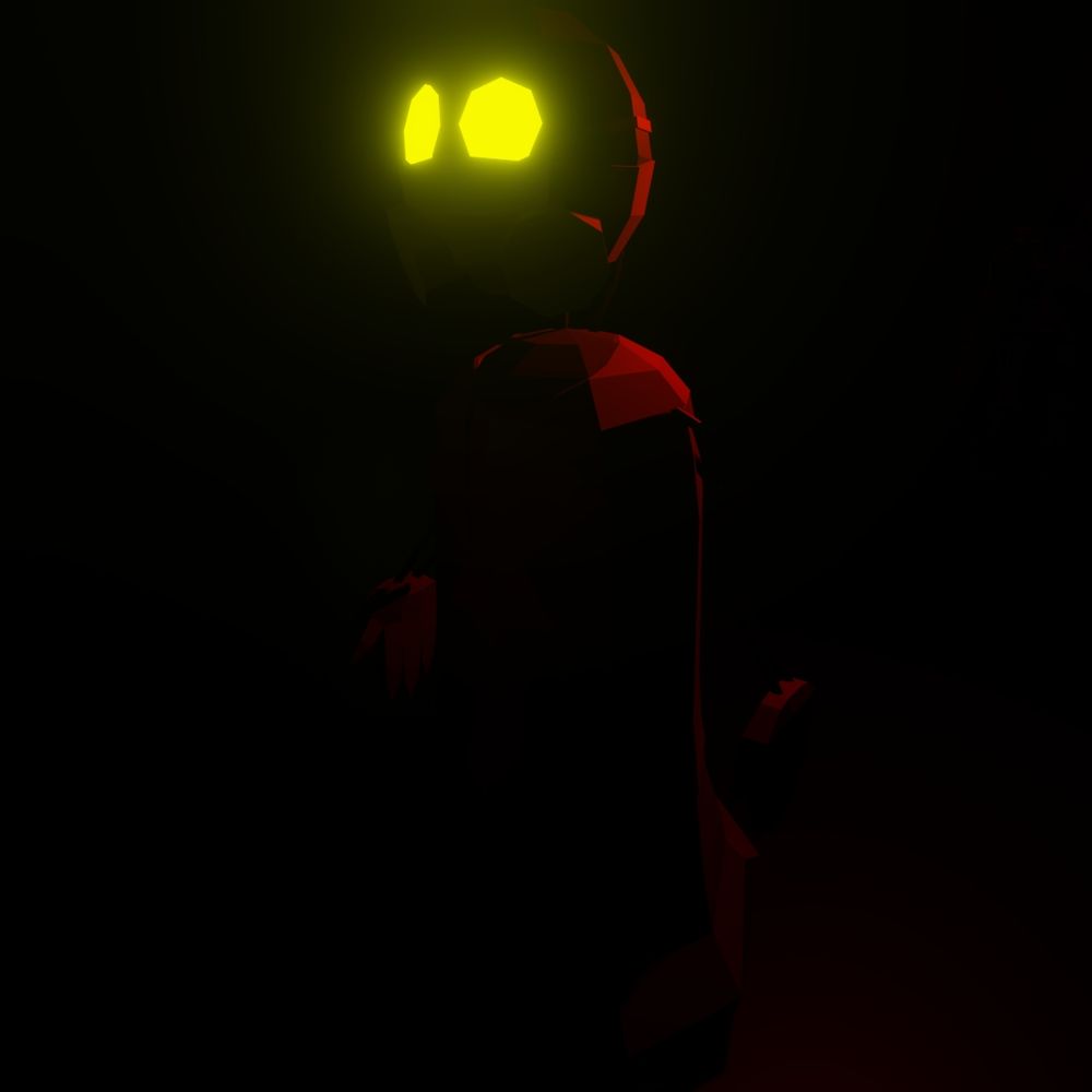 Redbrax render with goggles glowing and- someone in the background very hidden