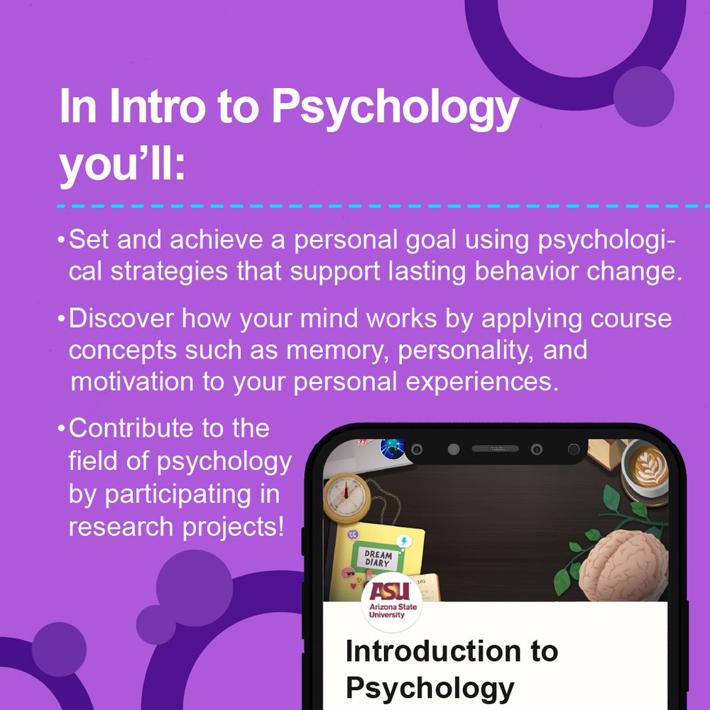 In Intro to Psyhcology youll:
1: Set and achieve a personal goal using psychological strategies that support lasting behavior change.
2: Discover how your mind works by applying course concepts such as memory, personality, and motivation to your personal experiences. 
3: Contribute to the field of psychology by participating in research projects. 