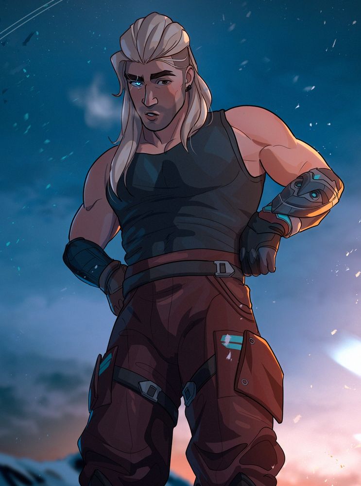 Sova from Valorant wearing a tank top while standing on a snowy, cold environment. There is fog coming out of his mouth and he has his hands on his waist, as if adjusting his pants.