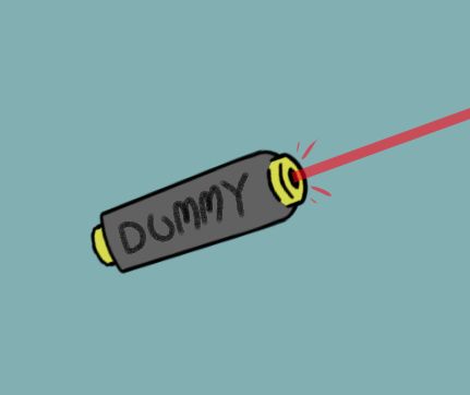 It looks like a laser pointer with the word "Dummy" written on it.
It is undetermined if it can make someone dumb or points at dumb people
