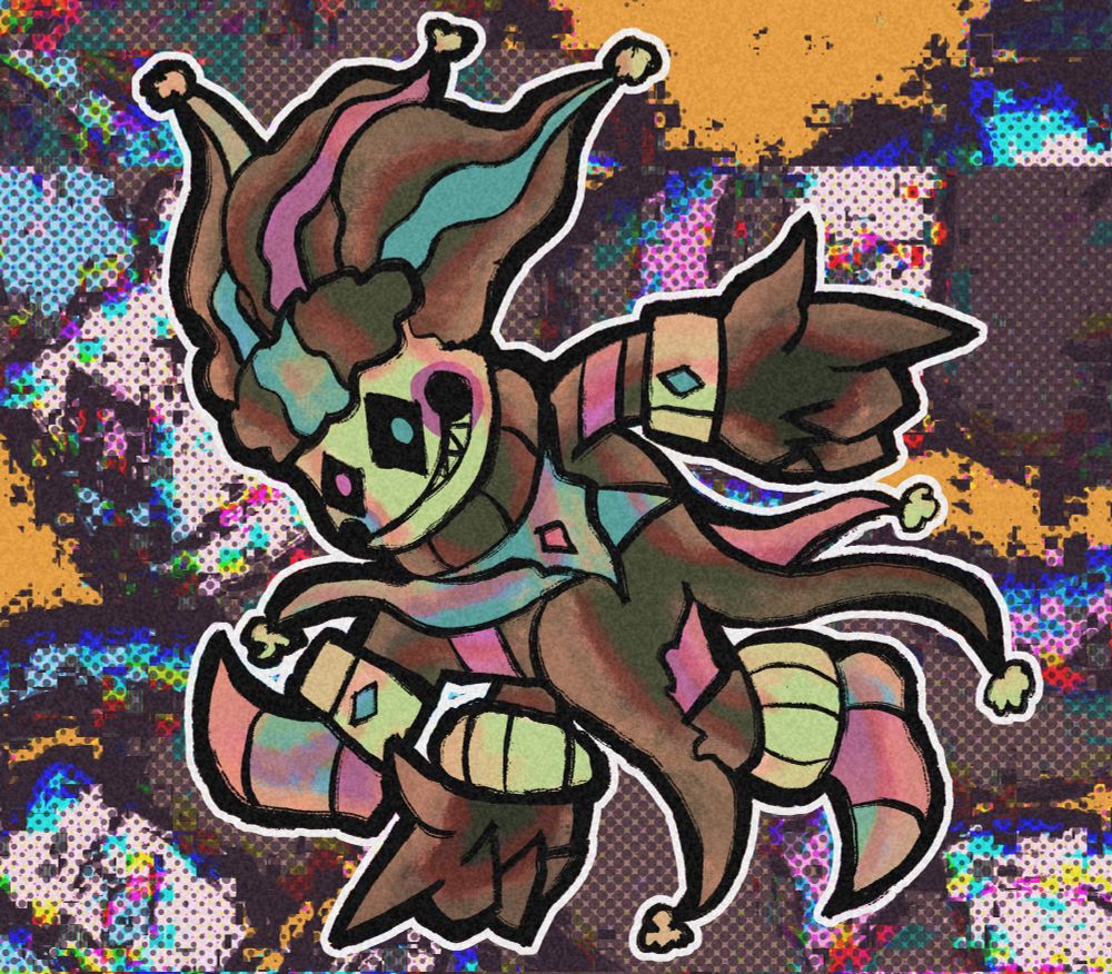 Bippy Z. the clown in the sonic meme pose. The background is glitchy. 