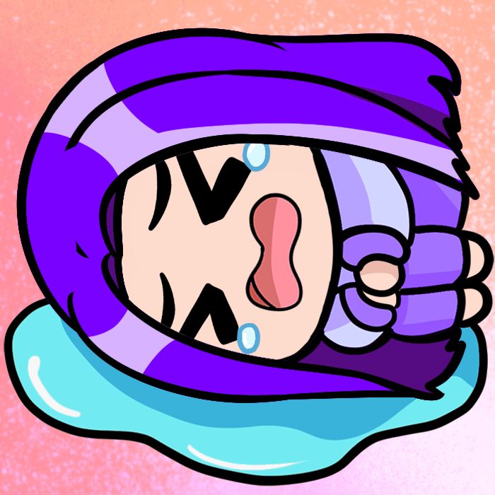 Chibi Magick laying on their side sobbing with a puddle of tears under them 