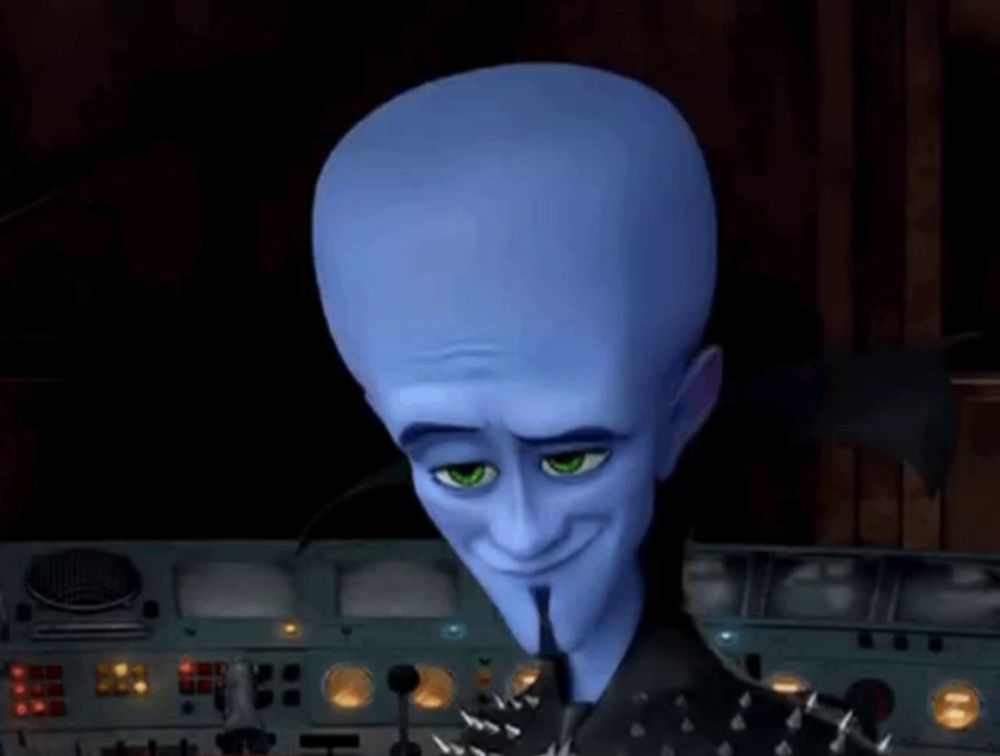 a cartoon character with a big blue head and spikes on his collar