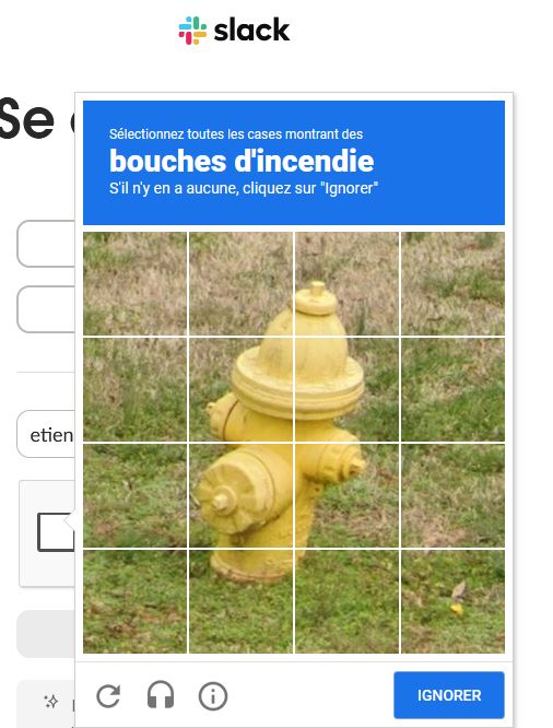 Captcha : identifier les bouches d'incendie. Slack.com