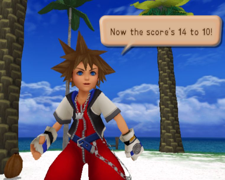 Sora in Destiny Islands saying to Riku "Now the score's 14 to 10!"
