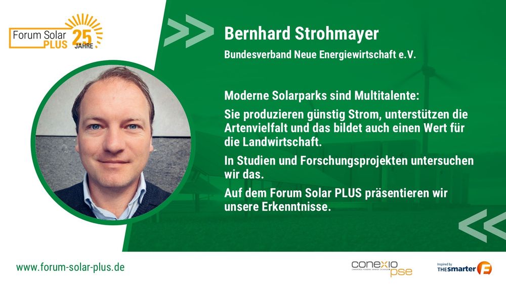 Moderne Solarparks sind Multitalente: Sie produzieren günstig Strom, unterstützen die Artenvielfalt und das bildet auch einen Wert
 für die Landwirtschaft. In Studien und Forschungsprojekten untersuchen wir das. Auf dem Forum Solar PLUS präsentieren wir unsere Erkenntnisse.