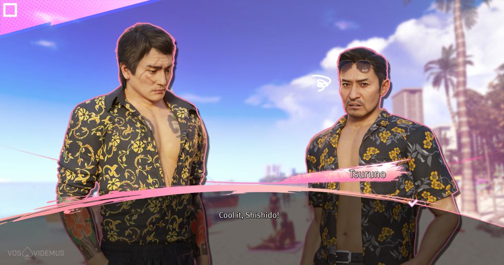 Part 2, Tsuruno is annoyed, scolding Shishido with his arm on his hip. He's saying "Cool it, Shishido!" Shishido looks dejected