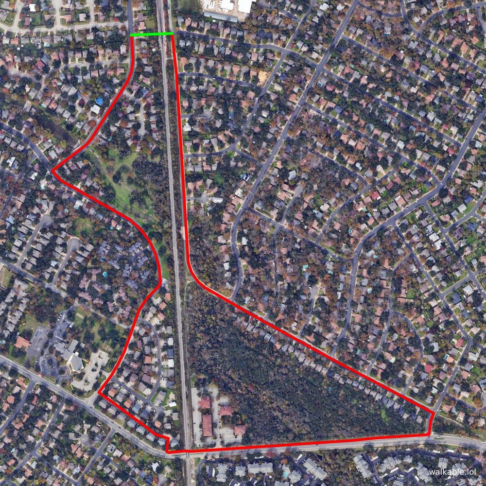 Austin, Texas
It could be: 305 feet
But it's actually: 1.9 miles
Ratio: 33.64x
