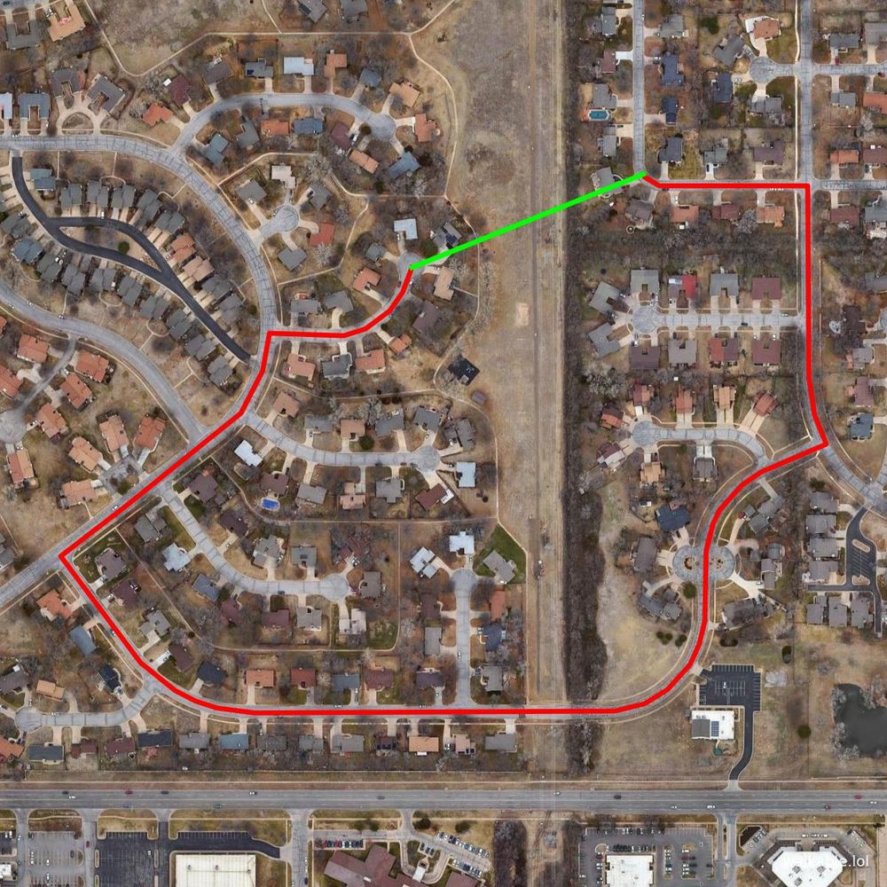Wichita, Kansas
It could be: 625 feet
But it's actually: 0.9 miles
Ratio: 7.68x
