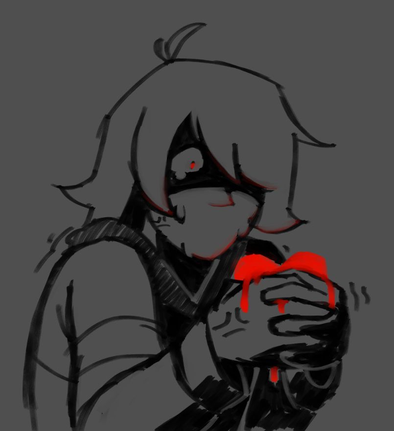 Sketch of Kris, holding on to their soul. They look enraged and clenches their hands around the soul, as both their eyes and soul glow a bright red.