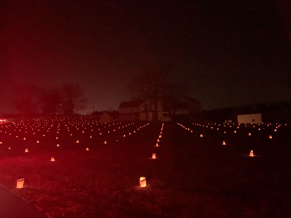 Picture of luminaries at the Antietam National Battlefield Annual Memorial Illumination which honors the 23,000 casualties from the Battle of Antietam on September 17, 1862. The event is a driving tour open to the public.