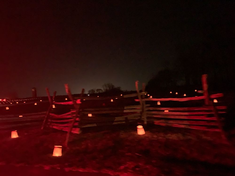 Picture of luminaries at the Antietam National Battlefield Annual Memorial Illumination which honors the 23,000 casualties from the Battle of Antietam on September 17, 1862. The event is a driving tour open to the public.