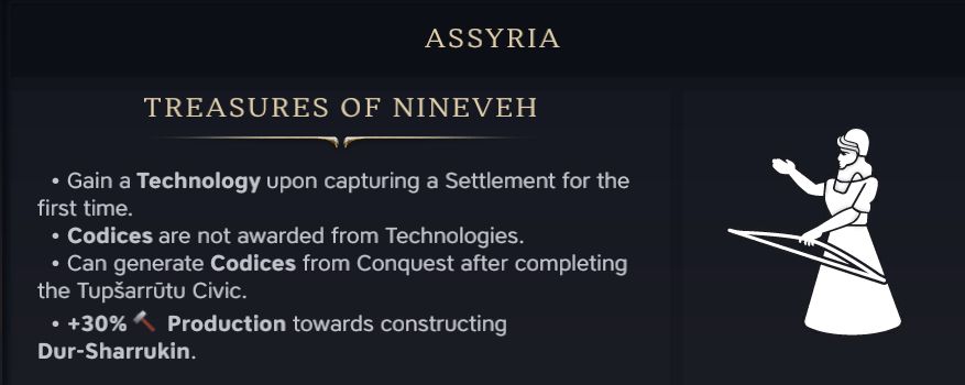 Civilopedia on Assyria regarding their unique ability.