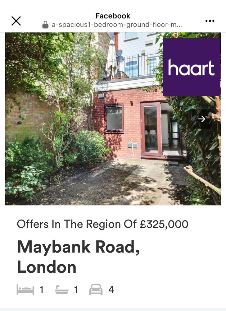 Ad for a one-bedroom apartment with parking for 4 vehicles