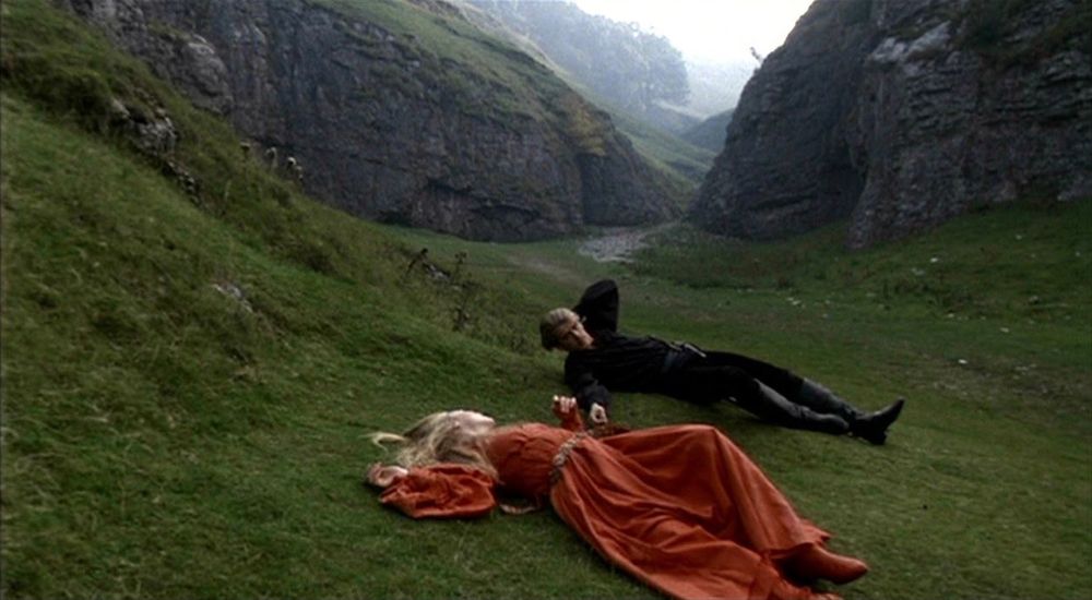 Scene in The Princess Bride with Princess Buttercup and Wesley reclining in the spectacular CaveDale gorge, Castleton.