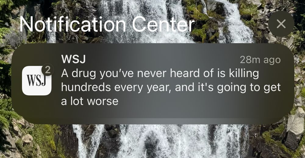 wsj push notification that says: a drug you’ve never heard of is killing hundreds every year, and it’s going to get a lot worse 