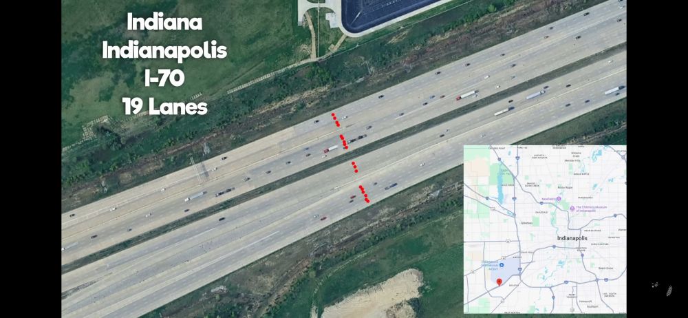 Screen Grab from Beaver Geography showing segment of I70 near airport that is 19 lanes wide 