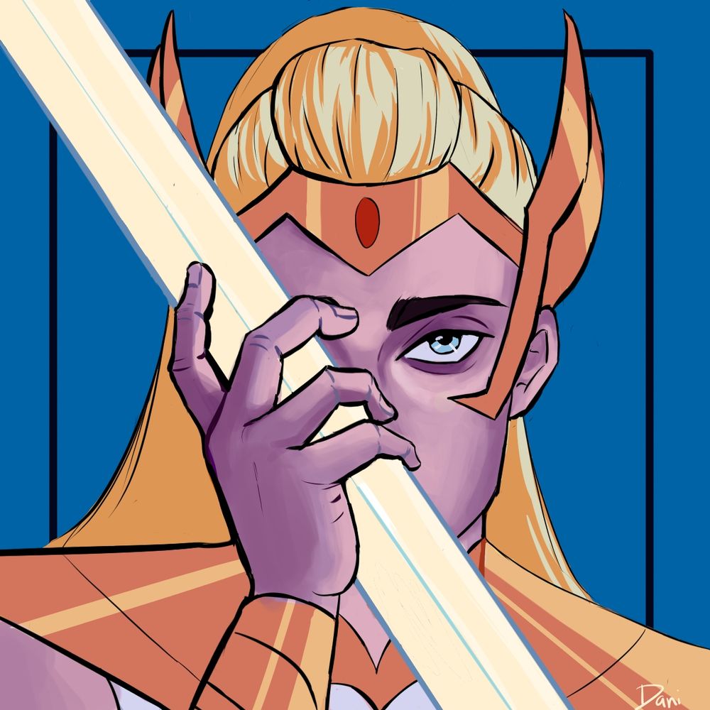 a digital piece of shera holding sword in style of arcane cus its yummy 