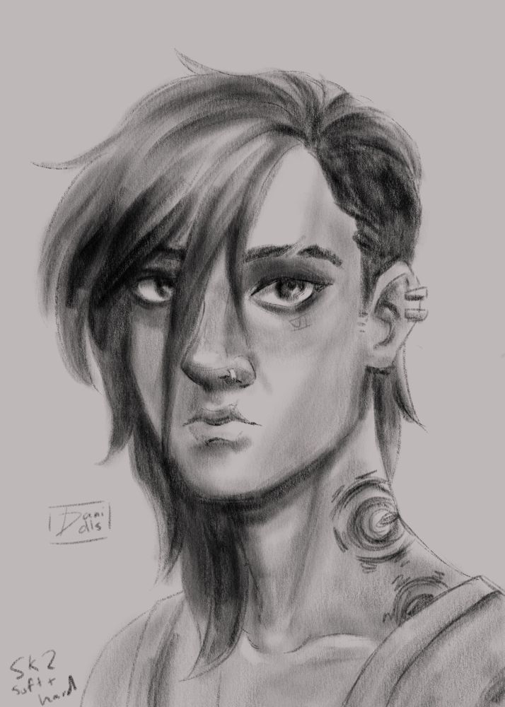 Portrait of Vi with pencil sketch style 