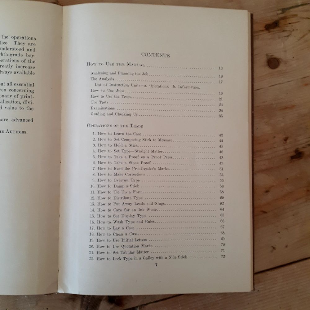 Instruction Manual for Young Printers table of contents 1