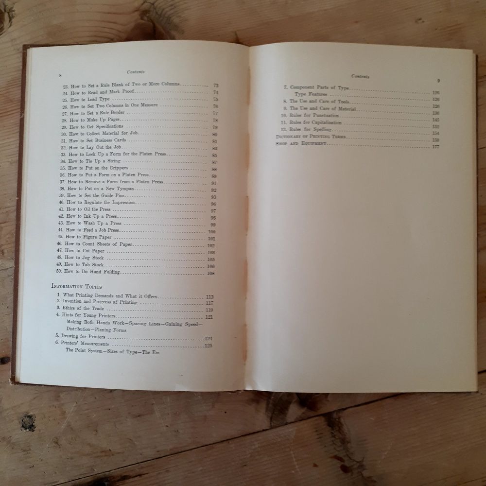 Instruction Manual for Young Printers table of contents 2